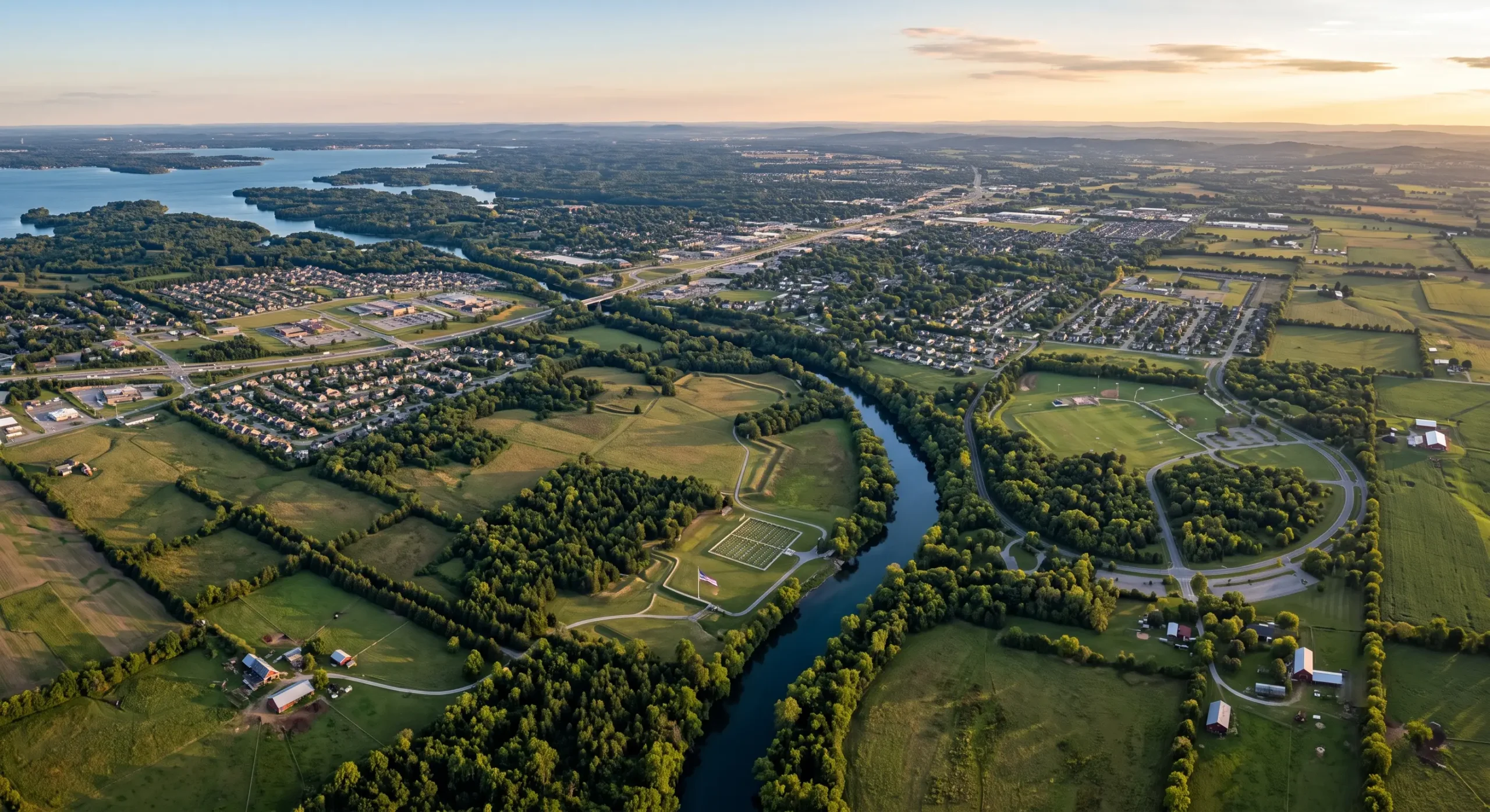 Aerial view over Rutherford County, Tennessee