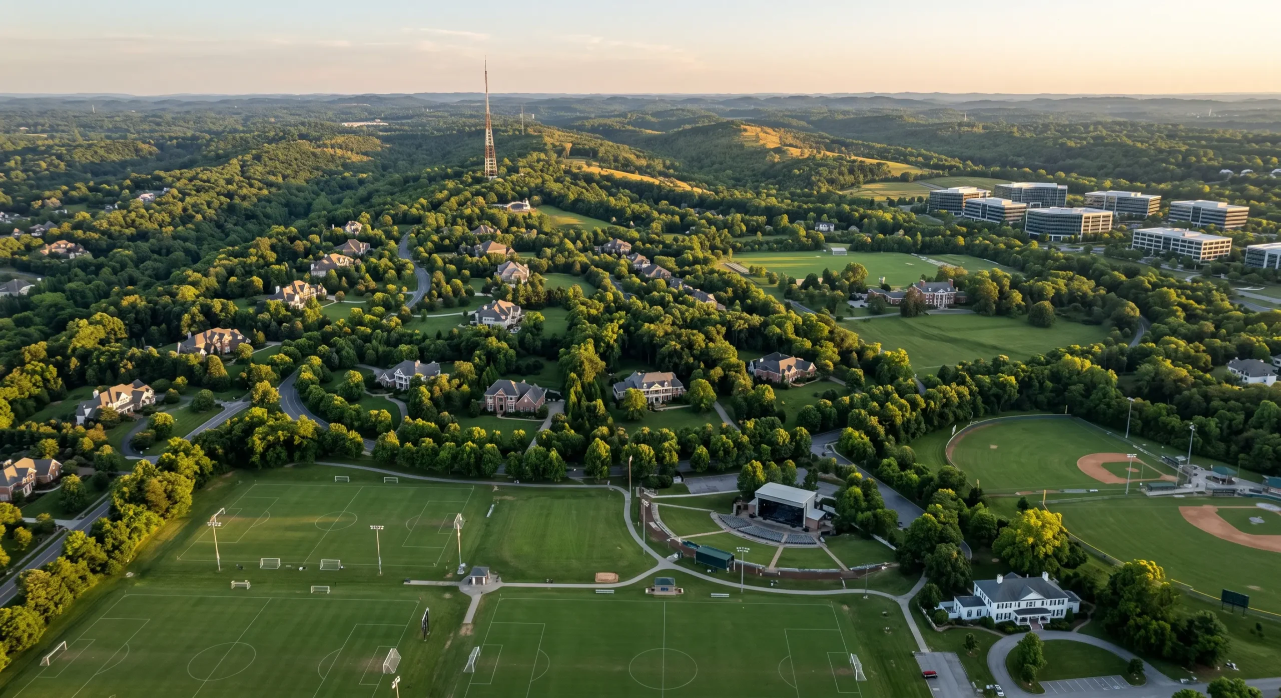 Aerial view over Brentwood, Tennessee