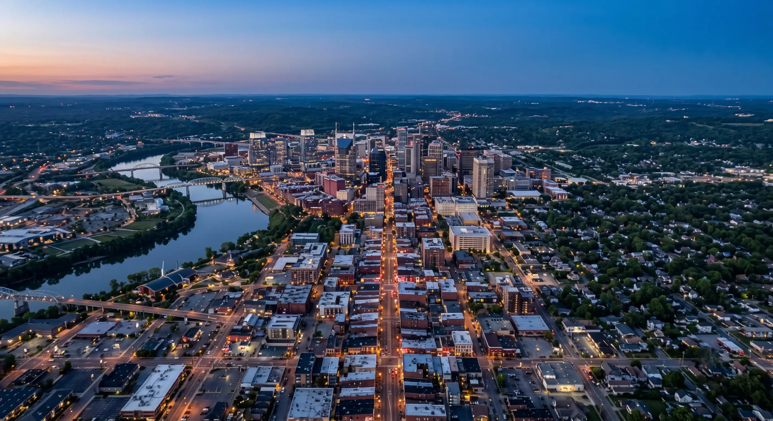 Aerial view over Davidson County, Tennessee