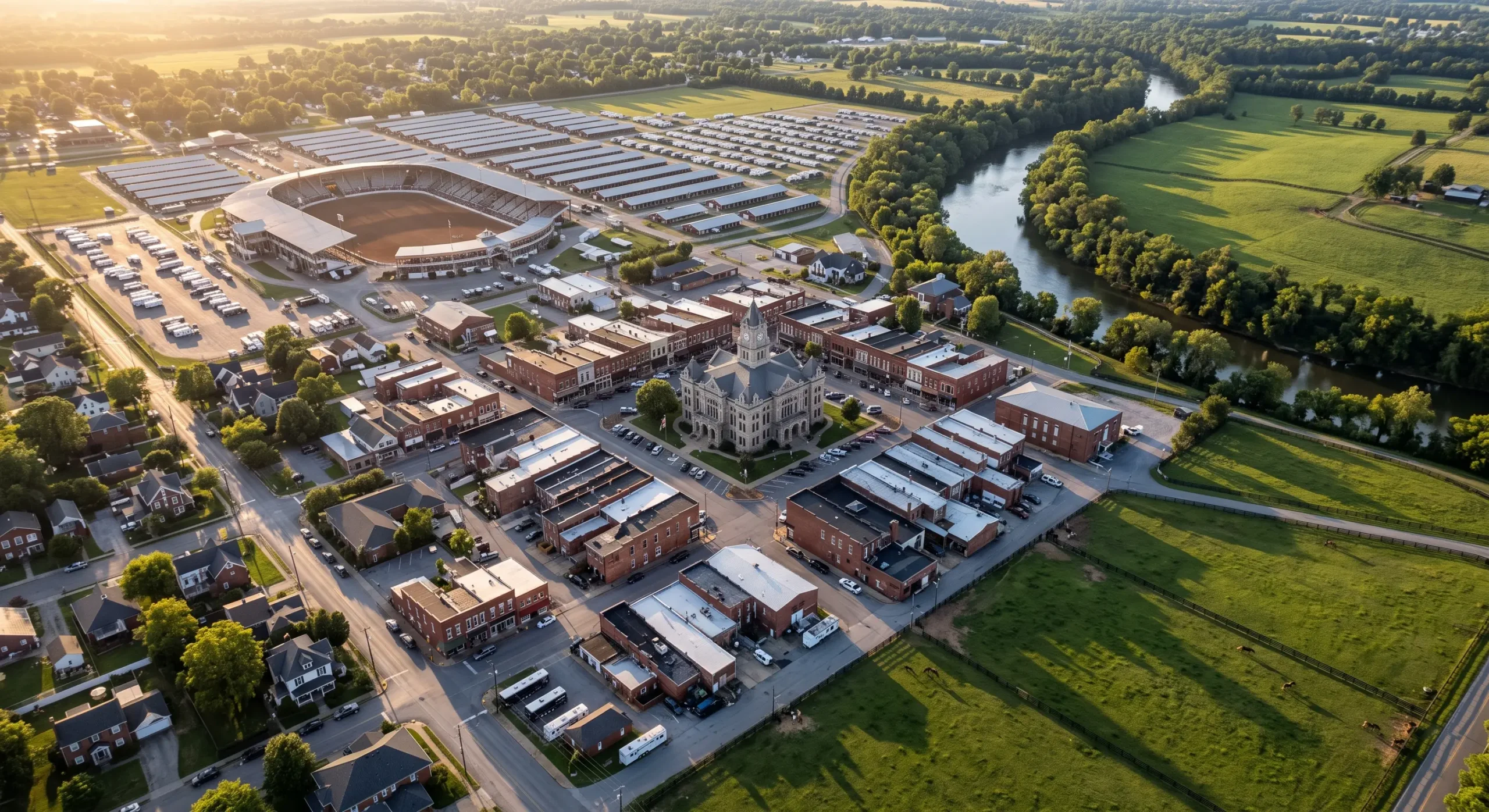 Aerial view over Shelbyville, Tennessee